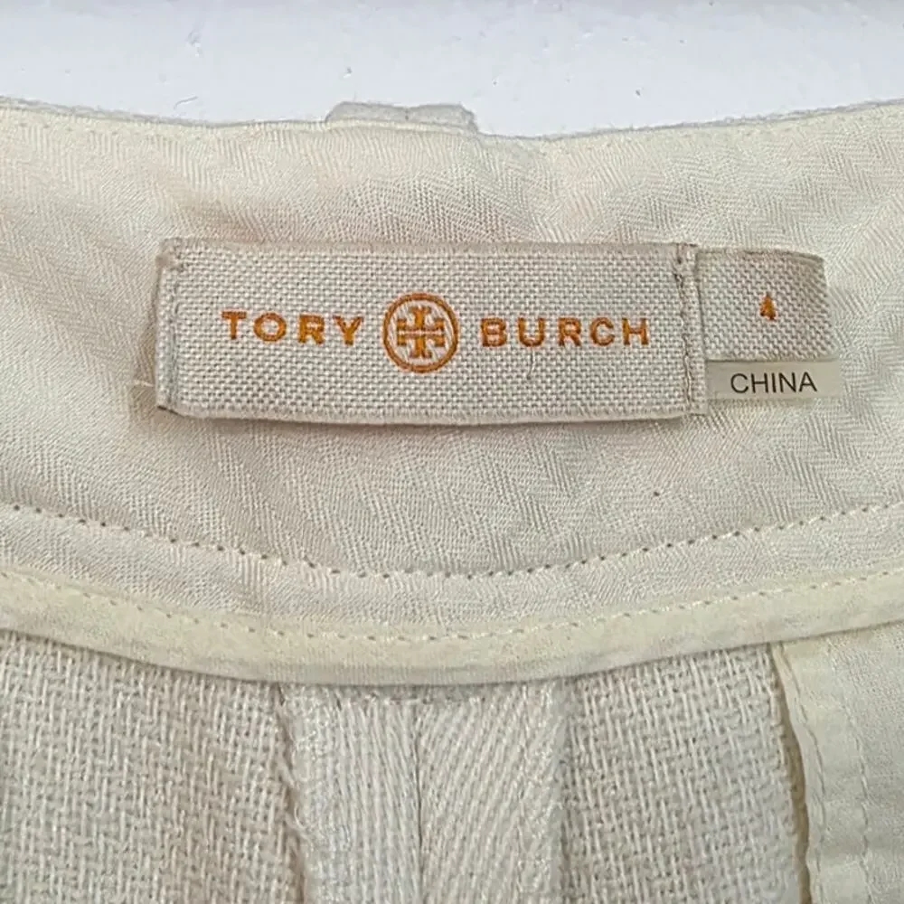 Tory Burch Thomas Trouser High Rise Wide Leg Textured Double Weave Ivory Twill